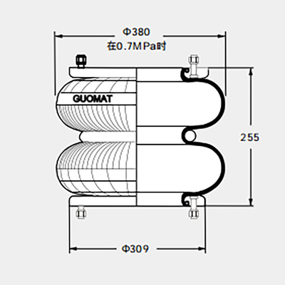 Lò xo không khí treo công nghiệp 2H350255 Lò xo không khí cao su Cú sốc kép 14 chiếc Bu lông M10 kết hợp